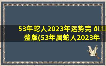 53年蛇人2023年运势完 🐧 整版(53年属蛇人2023年运势及运程详解)
